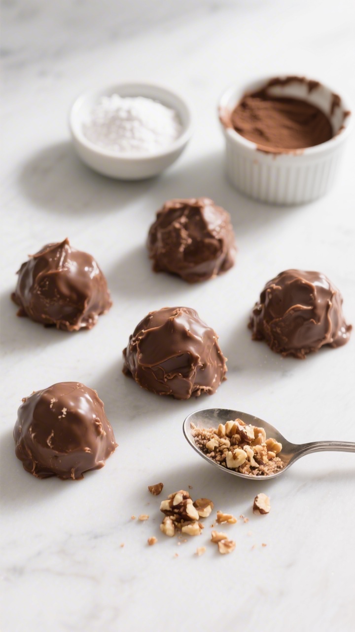 5 tablespoon mounds ready to roll; include a small bowl of powdered erythritol, a ramekin of cocoa f