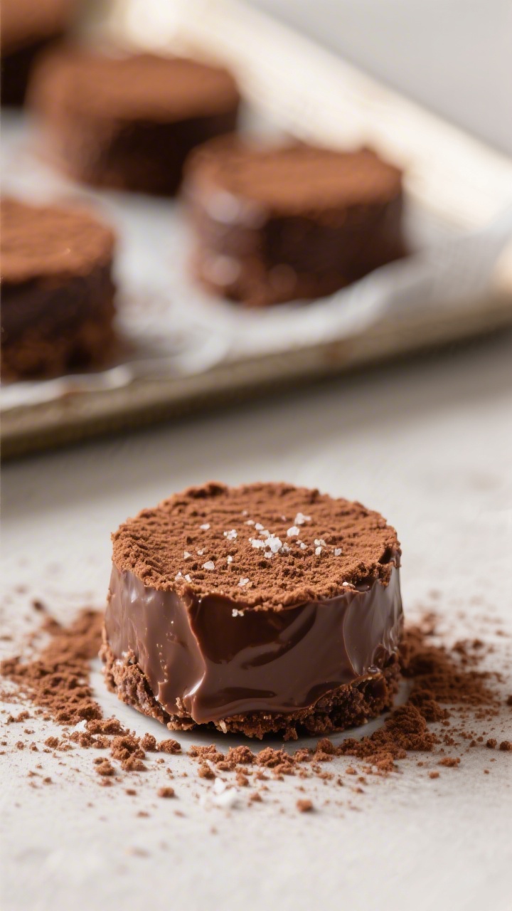 Close-up detail: A just-rolled keto chocolate cheesecake bite with a silky, truffle-like surface dus