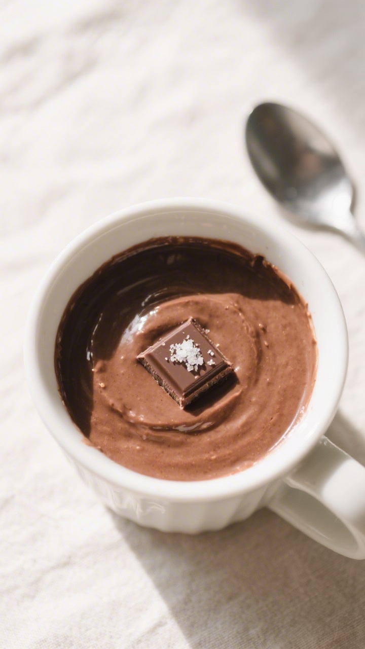 Tasty top view (overhead process stage): Overhead shot of the assembled batter in a wide 12-oz micro