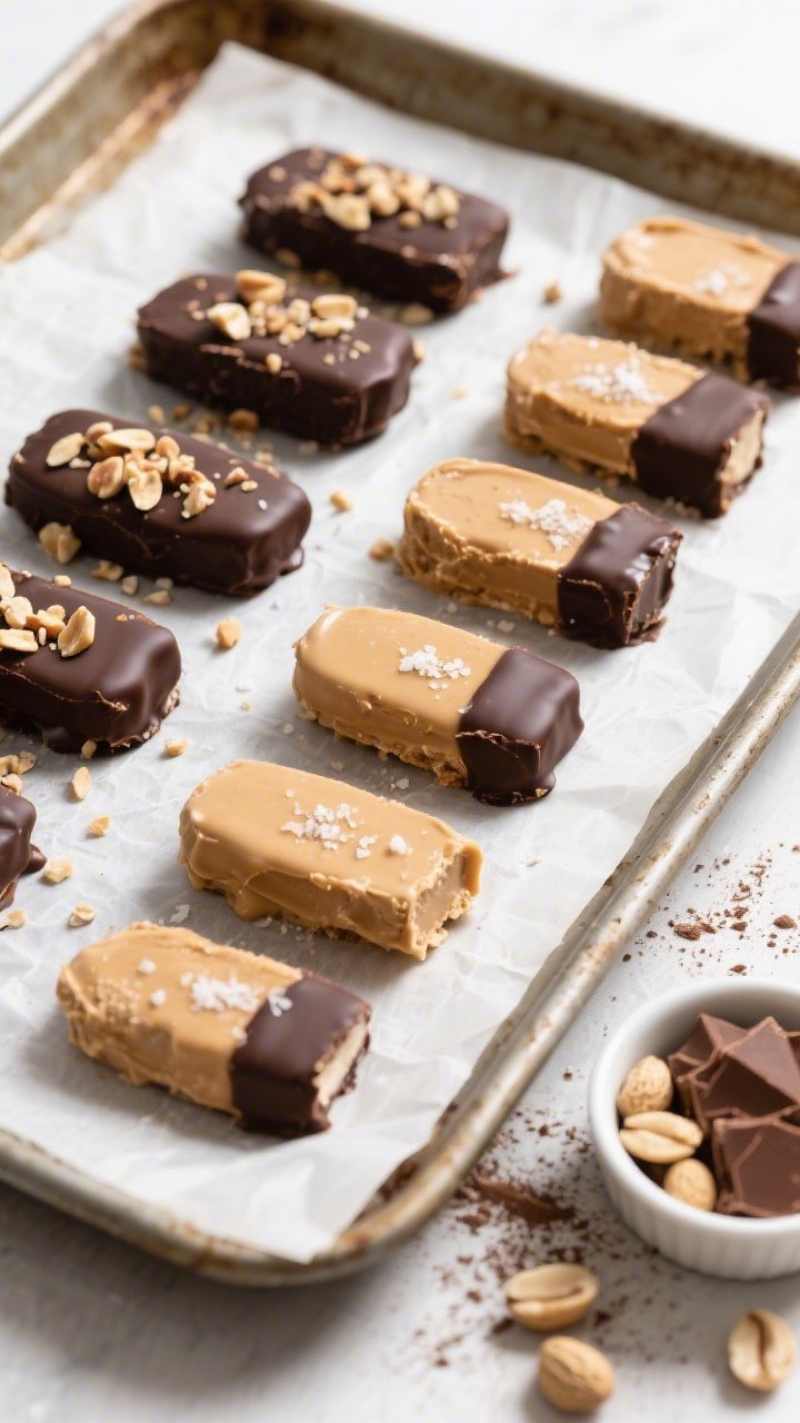 Tasty top view: Overhead shot of a parchment-lined baking sheet filled with fully set peanut butter