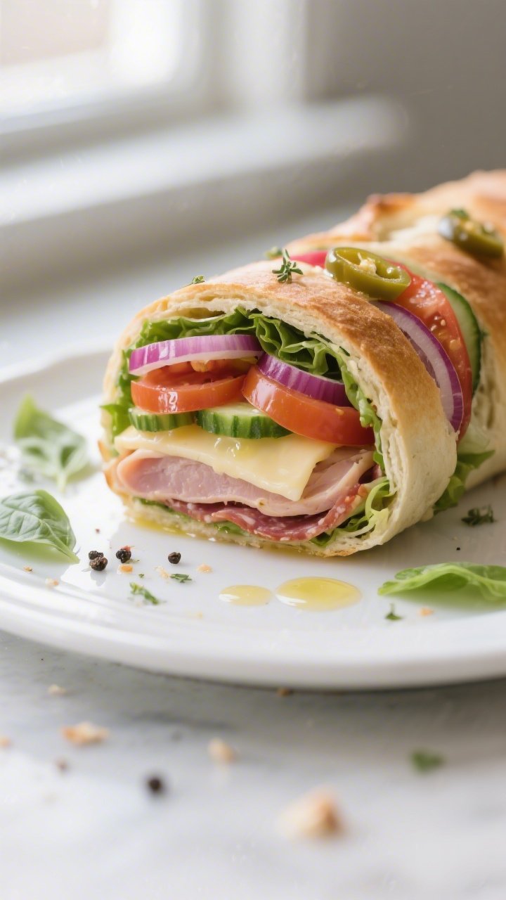 Close-up detail: Keto Italian Sub Roll Up cross-section, sliced into bite-size rounds, showing tight