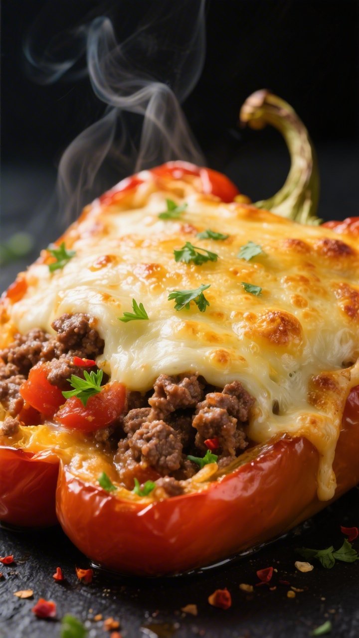 Close-up detail: Melty, golden-bubbled mozzarella crowning a just-baked keto ground beef & cheese st