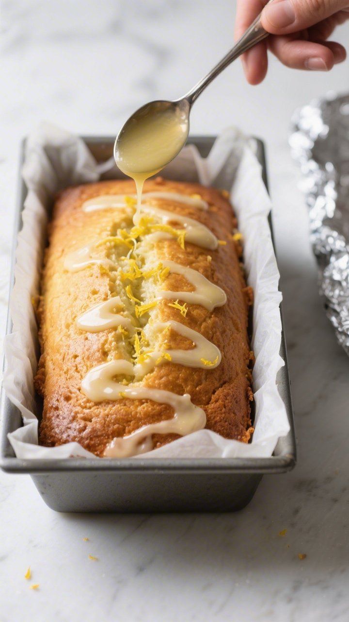 Cooking process: Overhead shot of the baked loaf in a parchment-lined 9x5-inch pan just after coolin