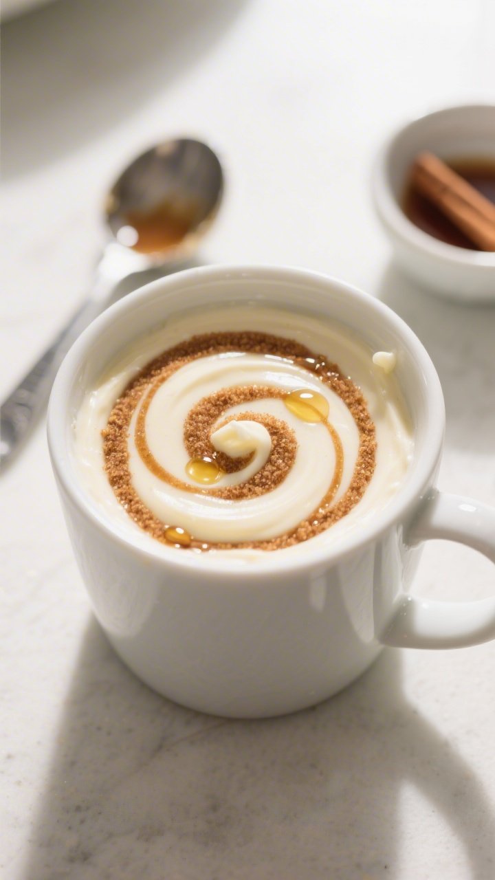 Cooking process: Overhead shot of the batter stage just after swirling—silky vanilla batter in a w