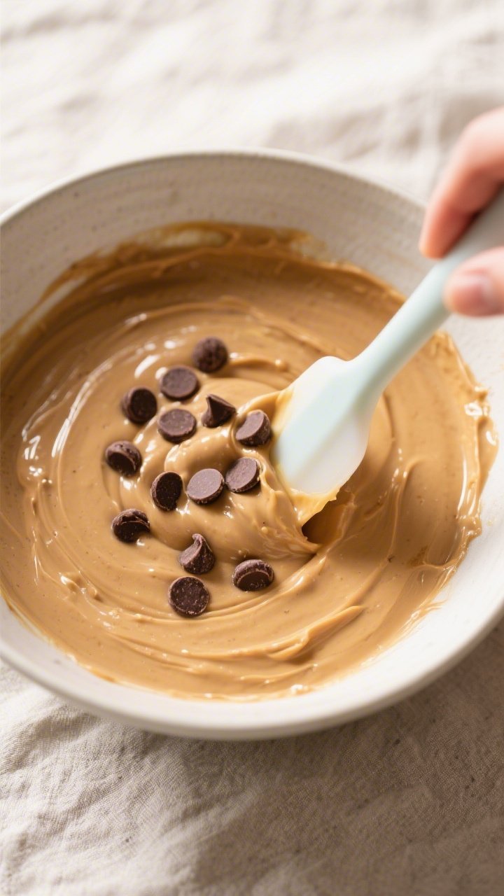 Cooking process: Overhead shot of the warm, fully combined peanut butter–butter–coconut oil mixt