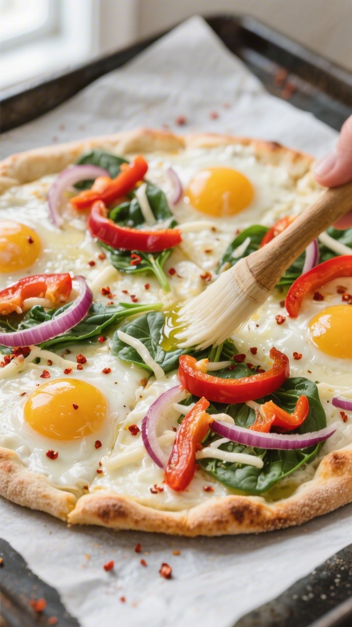 Cooking process: Par-baked fathead crust on a parchment-lined pizza stone, lightly golden edges, bei
