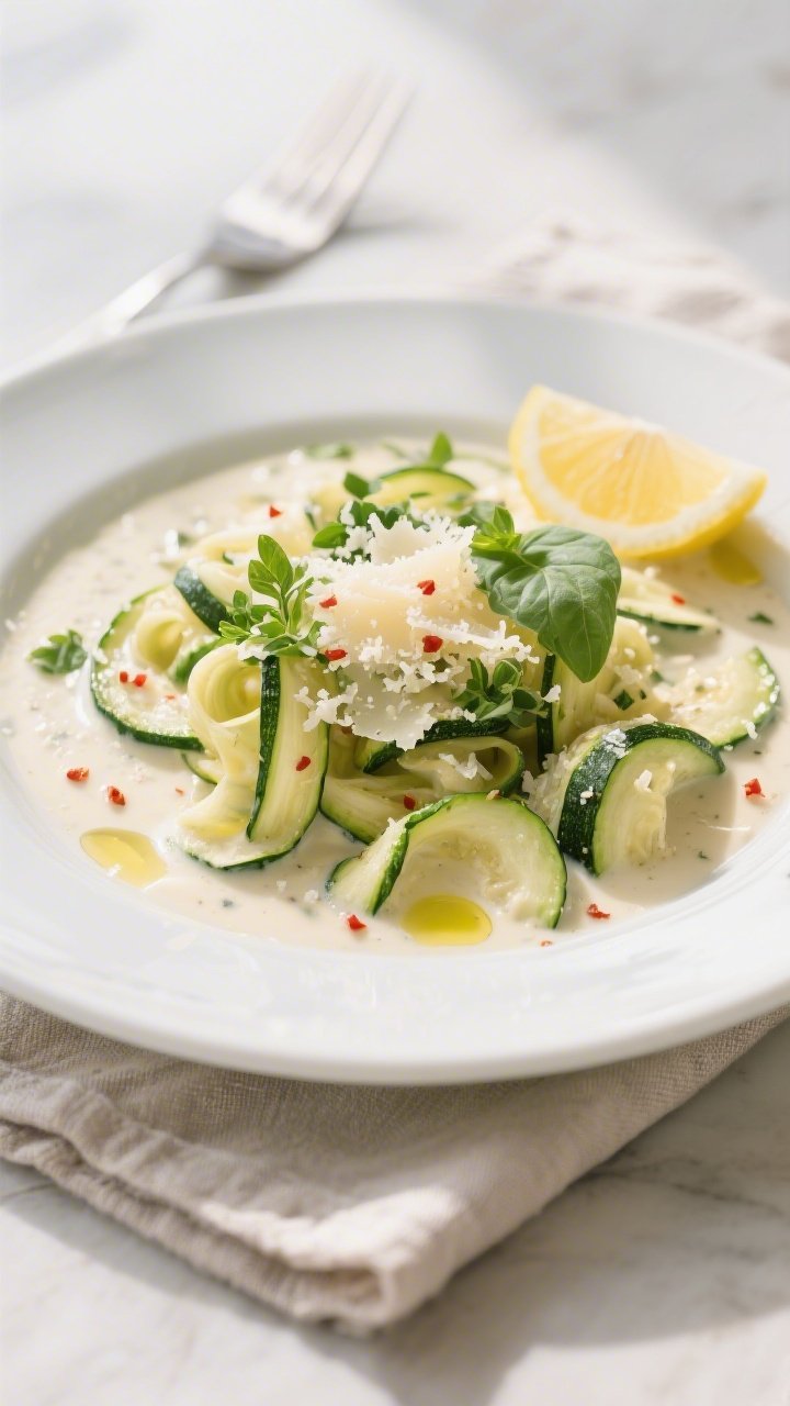 Final dish presentation: Beautifully plated Creamy Garlic Butter Keto Zucchini Skillet served as a l