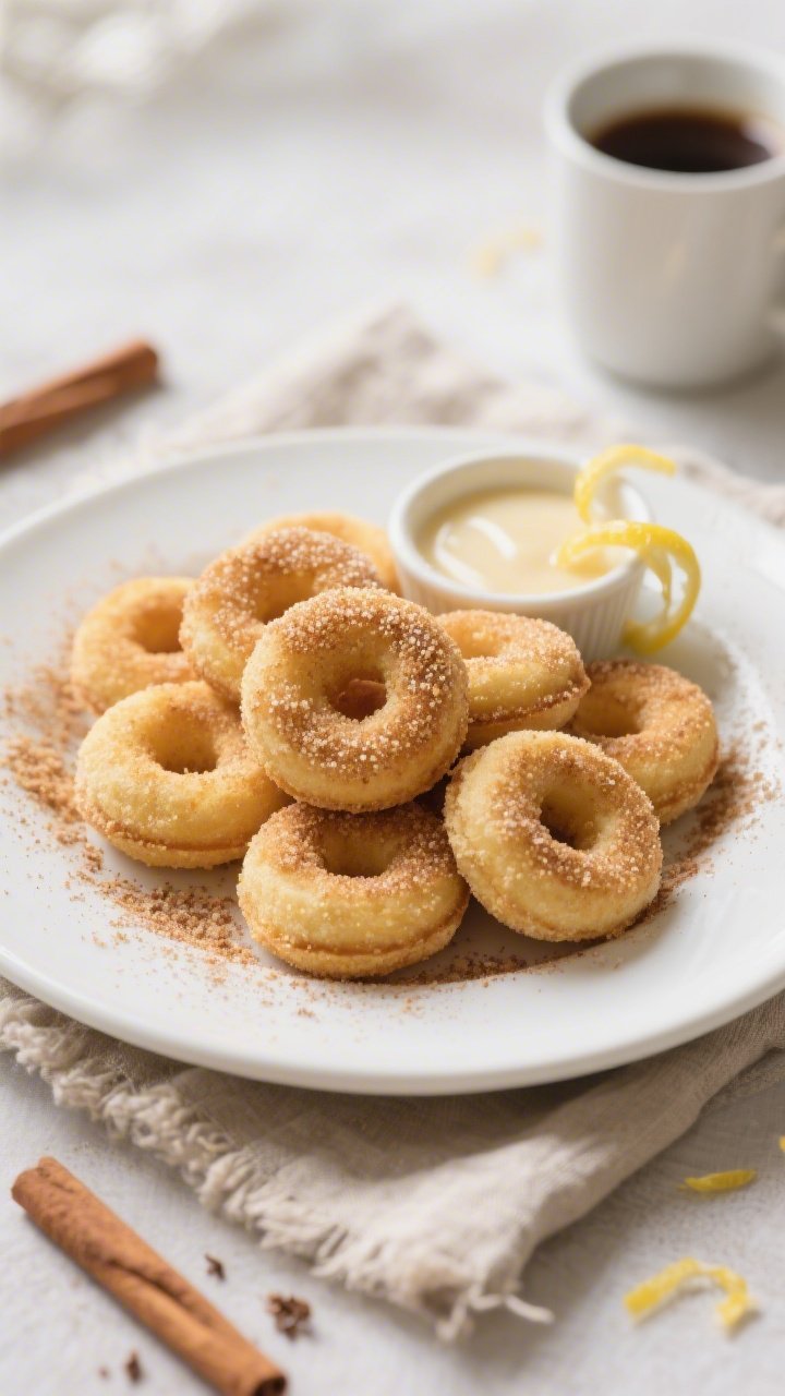 Final dish presentation: Beautifully plated keto coconut flour mini donut bites arranged in a neat p