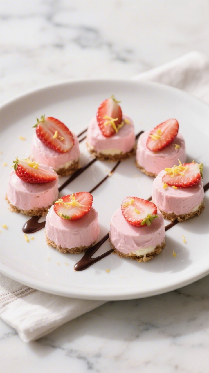 Final dish presentation: Beautifully plated Keto Strawberry Cheesecake Fat Bombs arranged in a tight