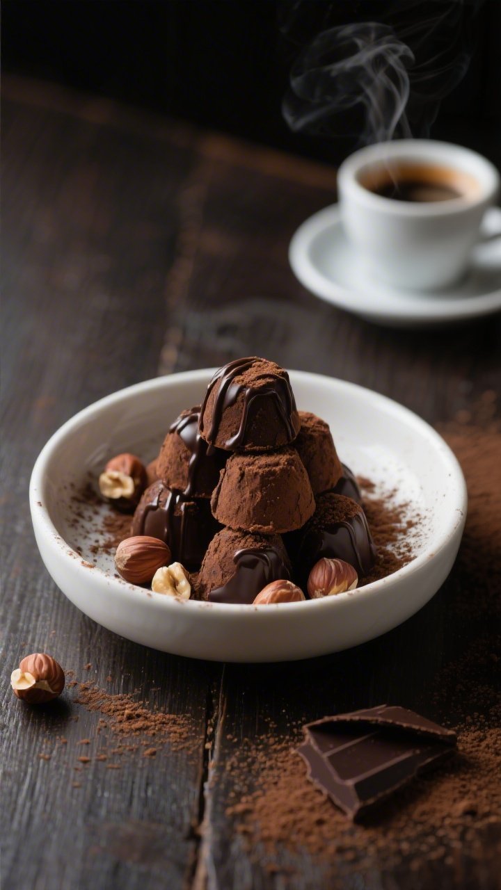 Final dish presentation: Restaurant-quality platter of keto chocolate hazelnut truffles served with 