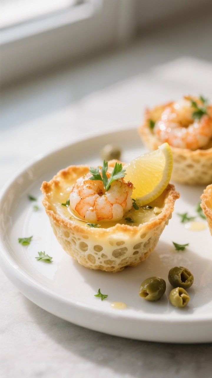 Final plated beauty: Restaurant-quality presentation of Keto Garlic Butter Shrimp Snack Cups on a wh