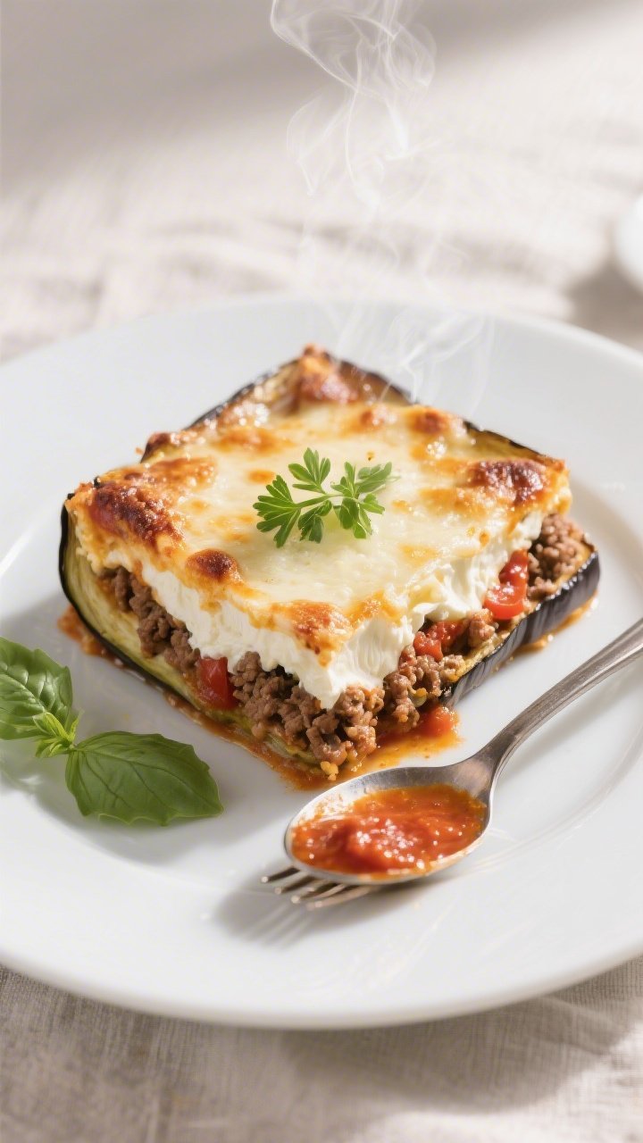 Final plated dish: Restaurant-quality presentation of a neatly sliced square of Keto Ground Beef Egg