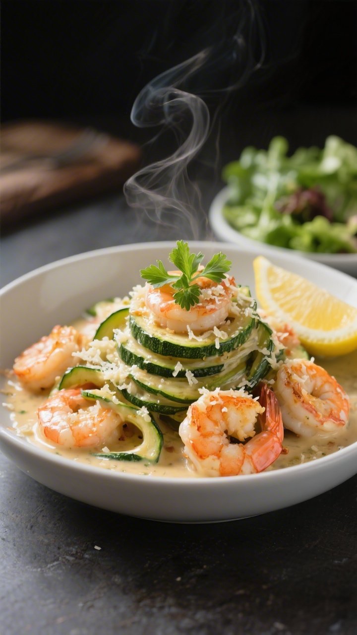 Final plated dish: Restaurant-quality presentation of a generous serving of Keto Zucchini Shrimp Bak