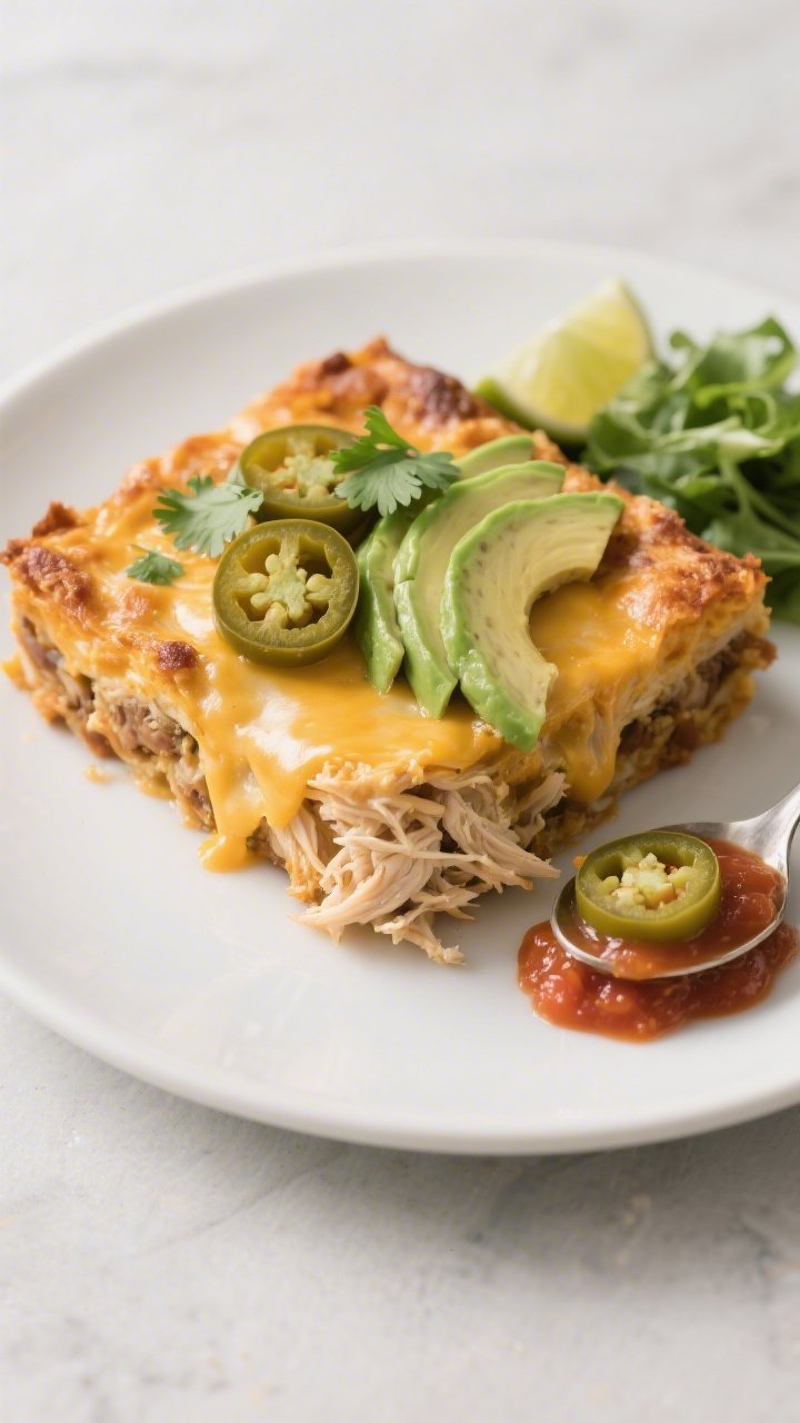 Final plated dish: Restaurant-quality presentation of a generous square of the baked Cheesy Keto Tac
