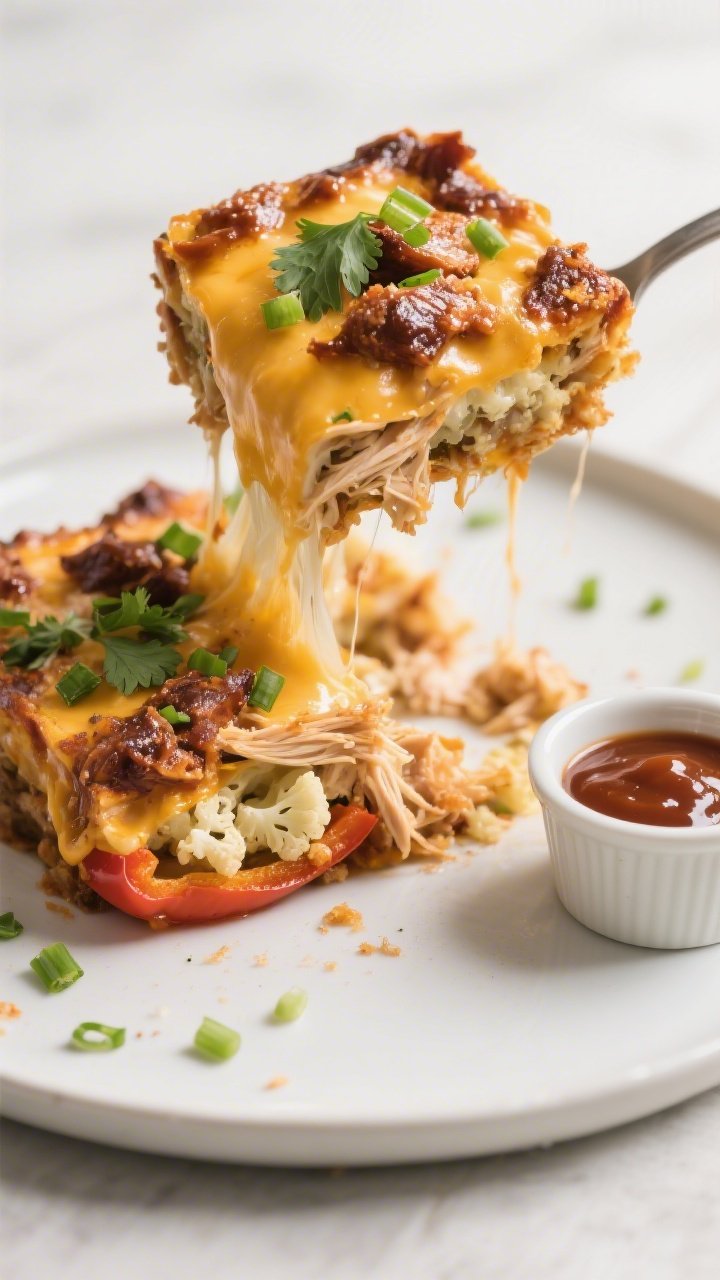 Final plated serving detail: A generous square of the casserole lifted onto a matte white plate, sho