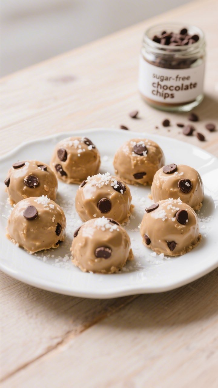 Final presentation: Beautifully arranged platter of chilled keto peanut butter chocolate chip fat bo