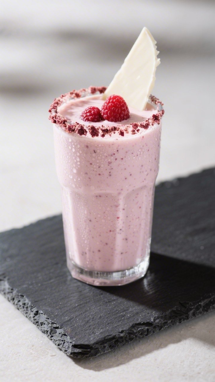 Final presentation: Restaurant-quality plating of the Raspberry White Chocolate Keto Protein Smoothi