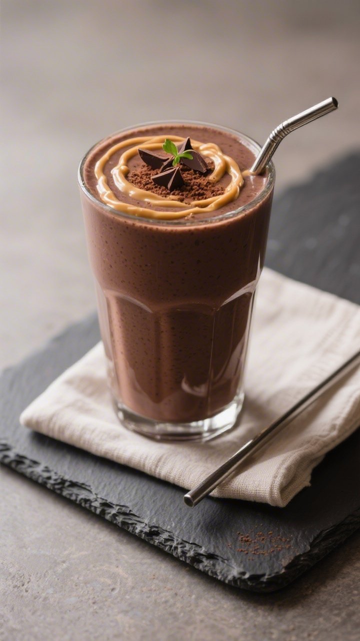 Final presentation: Restaurant-quality serving of the Chocolate Peanut Butter Keto Protein Smoothie 