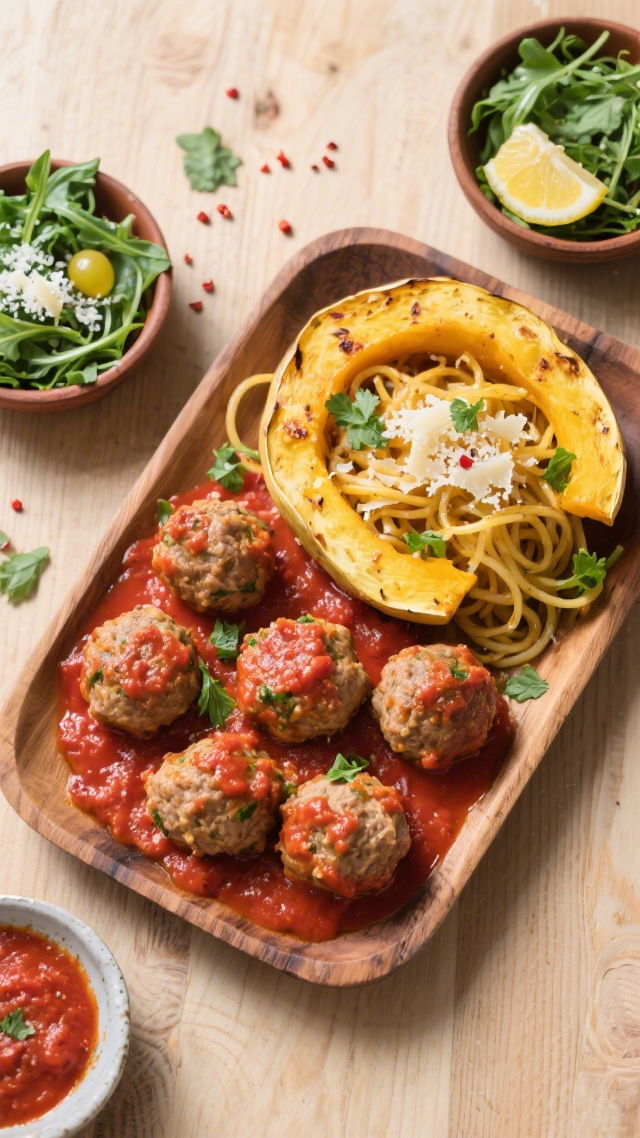 Tasty top view, meal-prep/serving variety: Overhead shot of a rustic platter and small bowls featuri