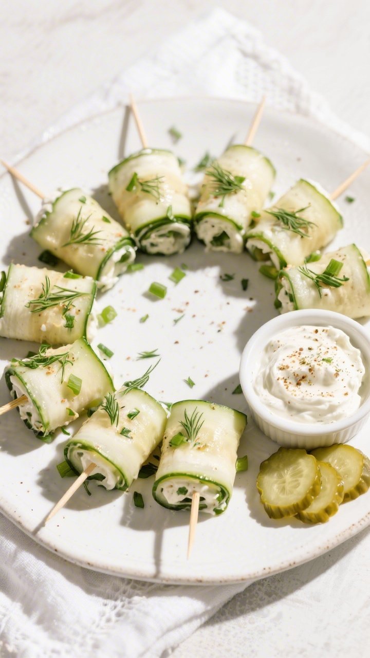 Tasty top view: Overhead platter shot of finished Keto Creamy Ranch Pickle Roll-Ups arranged in a ti