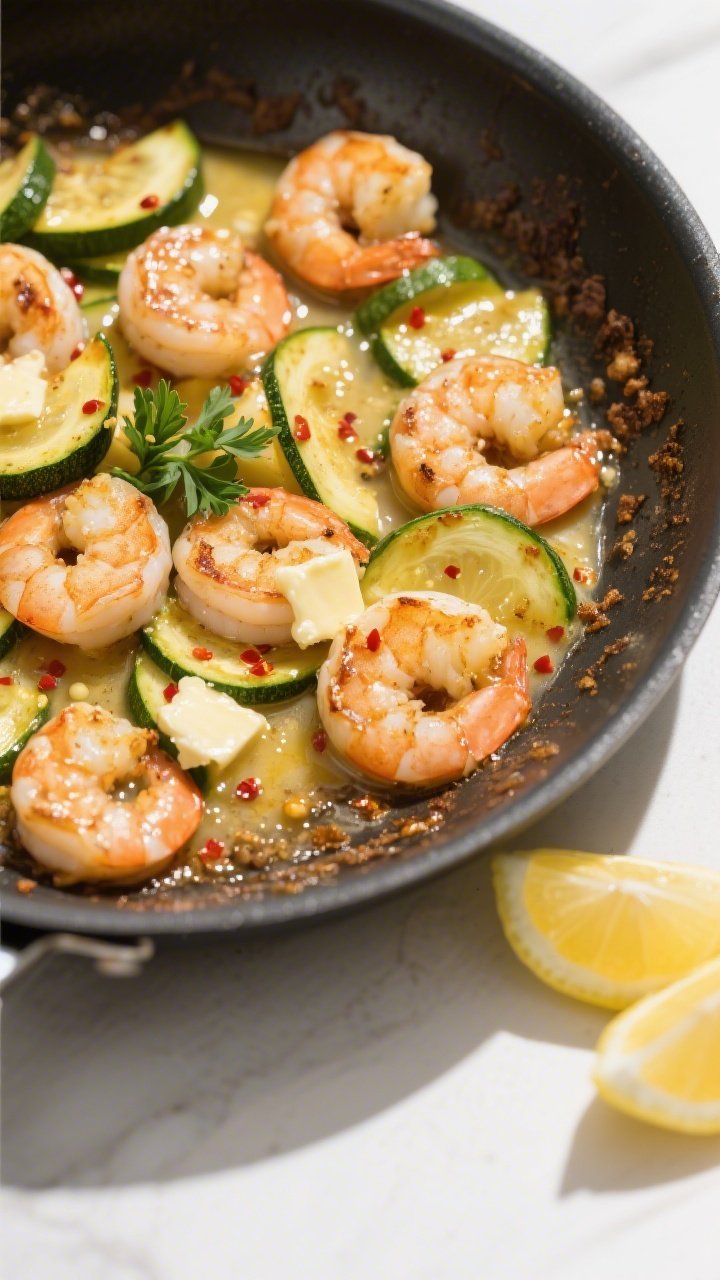 Tasty top view (overhead process moment): Overhead shot of the skillet right after deglazing and fin
