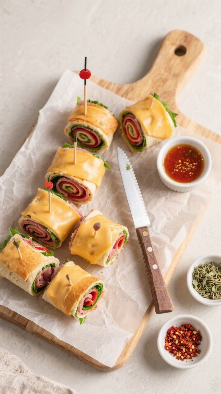 Tasty top view: Overhead shot of a parchment-lined cutting board with several neatly assembled Keto 