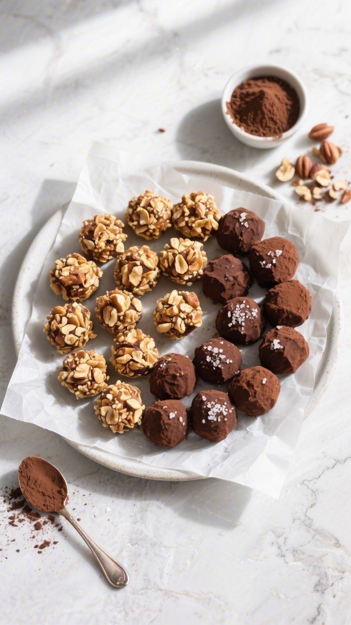 Tasty top view: Overhead shot of an assortment of prepared truffles arranged in tight concentric cir