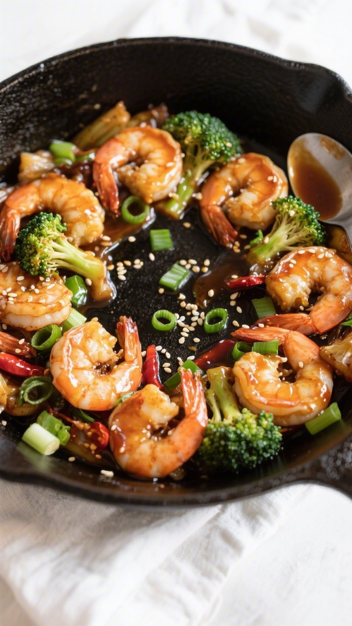 Tasty top view, overhead shot: Overhead shot of the finished stir-fry served family-style in a matte