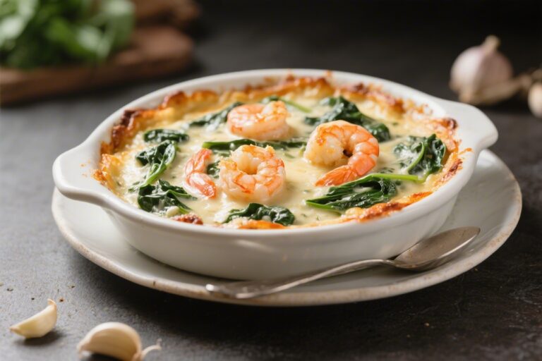 Creamy Garlic Shrimp & Spinach Casserole – Cozy, Comforting, and Easy