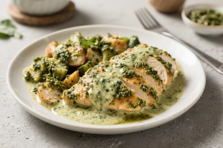 Keto Creamy Pesto Chicken Dinner – Comforting, Low-Carb, and Big on Flavor
