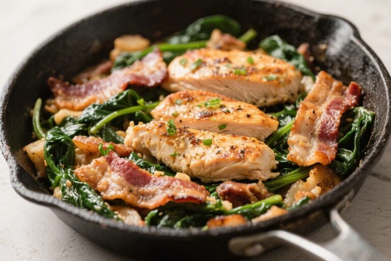 Keto Chicken Bacon Spinach Skillet – A Creamy, One-Pan Weeknight Favorite