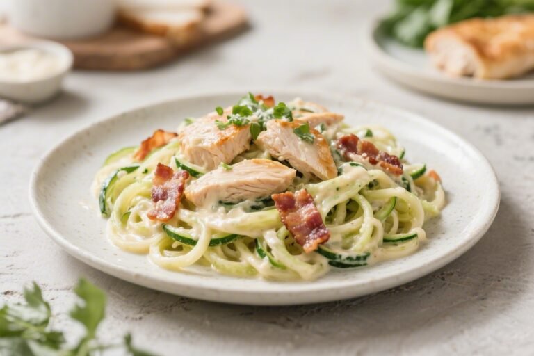 Keto Chicken Bacon Alfredo Zoodles – Creamy, Comforting, and Low-Carb