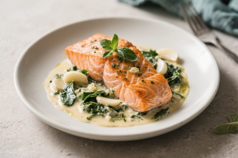 Keto Creamy Garlic Tuscan Salmon – Rich, Comforting, and Weeknight-Easy