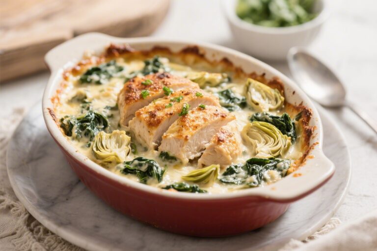 Creamy Spinach & Artichoke Chicken Bake – Cozy, Flavor-Packed Comfort