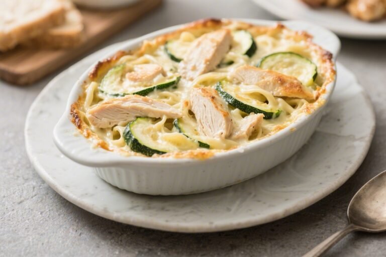 Chicken Alfredo Zucchini Casserole – Creamy, Comforting, and Veggie-Packed