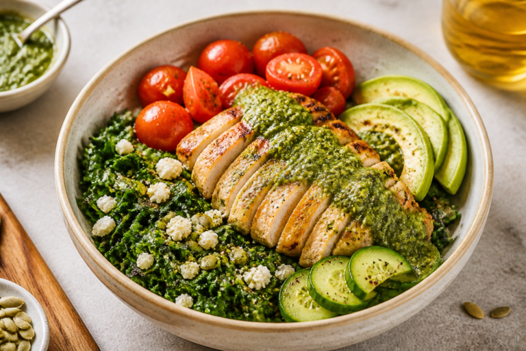 Healthy Keto Chicken Pesto Bowls – Fresh, Filling, and Easy