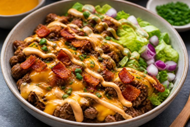 Keto Loaded Bacon Cheeseburger Bowls – All the Flavor, No Bun