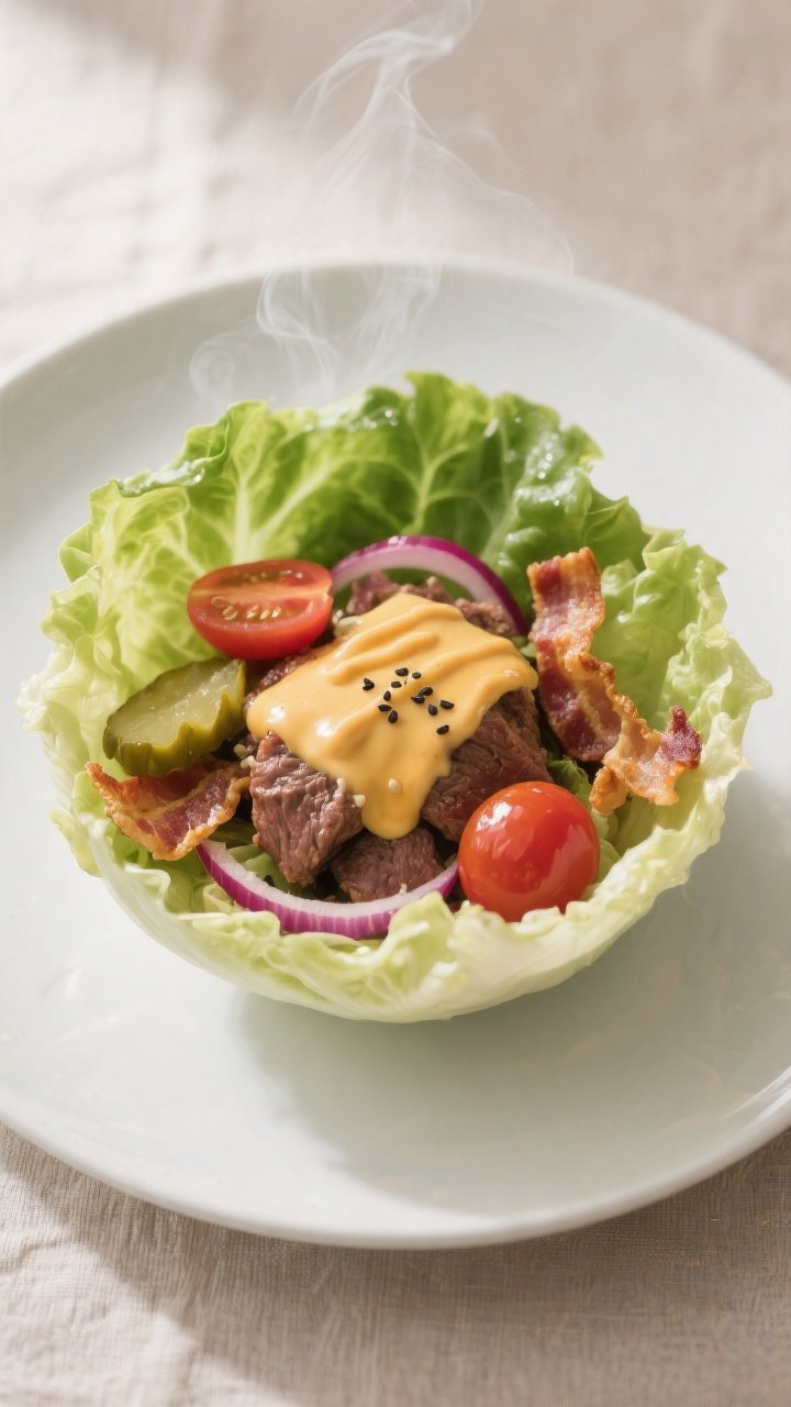 Final dish presentation: Beautifully plated single lettuce bowl on a matte white plate—butter lett
