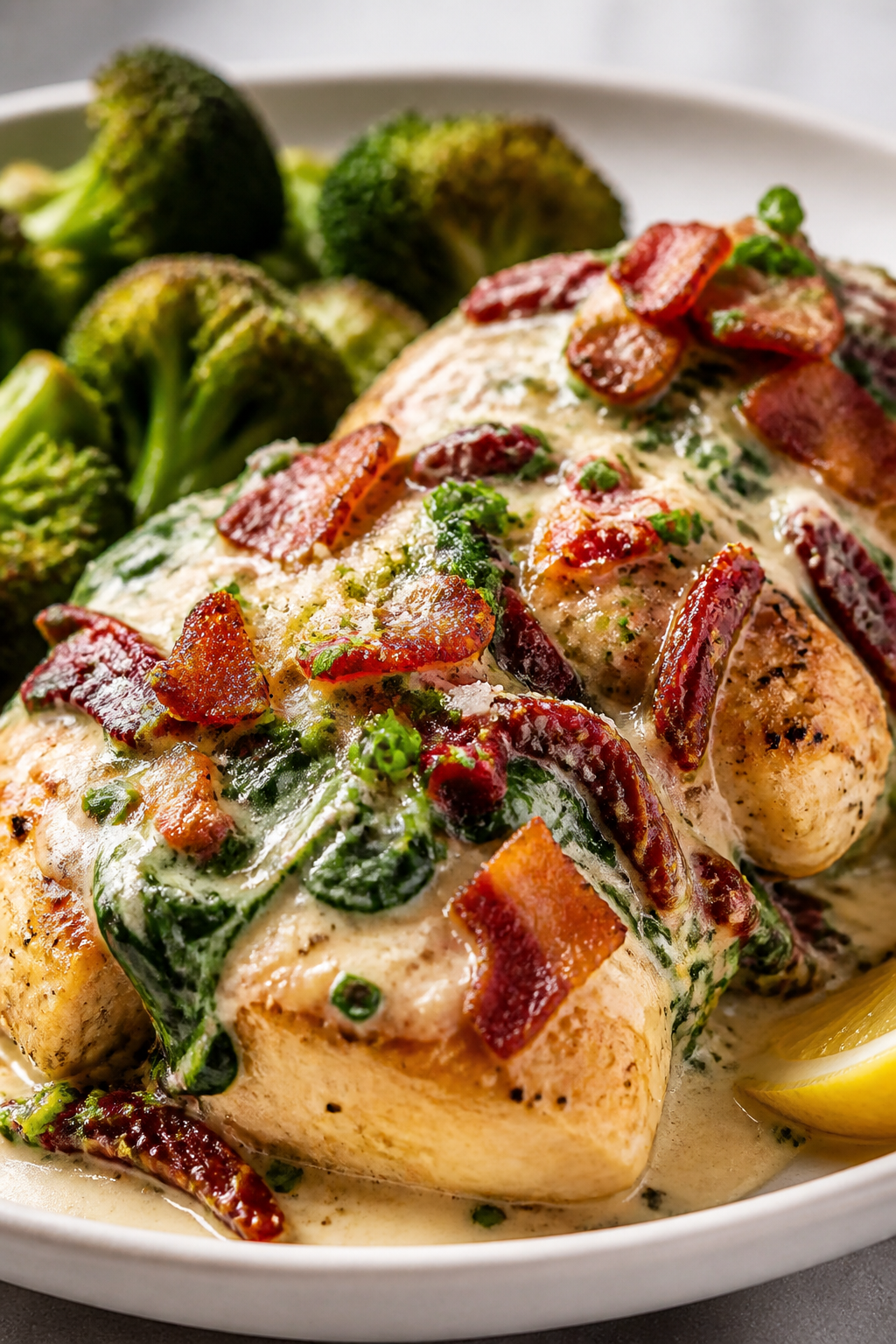 Final plated dish close-up: Restaurant-quality presentation of Million Dollar Keto Chicken on a matt
