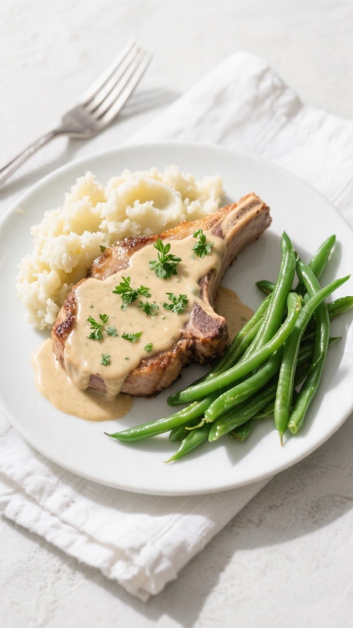 Final plated top view — Low-carb dinner plate: Overhead shot of a plated Keto Crockpot Creamy Ranc