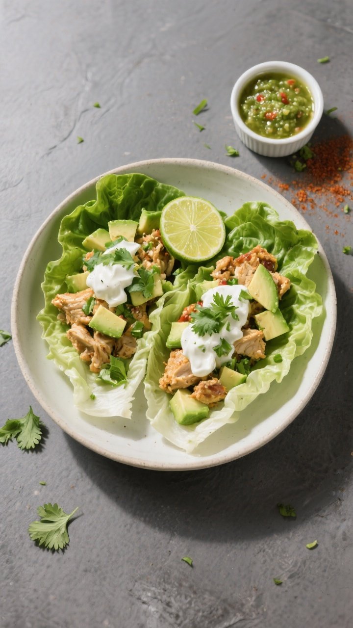 Top-down tasty bowl: Overhead shot of lettuce wrap spread—butter lettuce leaves filled with the cr