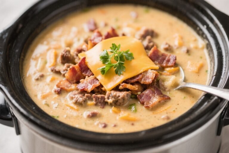 Keto Crockpot Creamy Bacon Cheeseburger Soup – Easy, Cozy, and Low-Carb