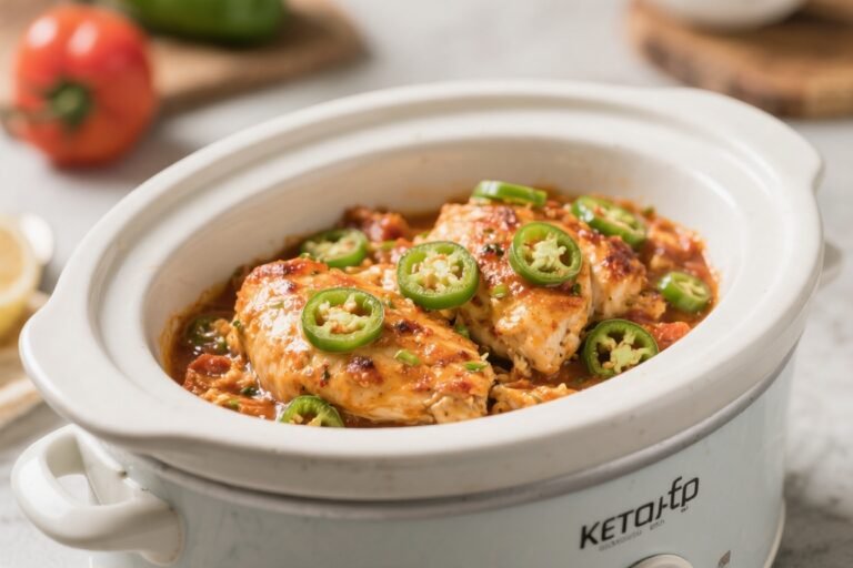 Keto Crockpot Jalapeño Popper Chicken – Creamy, Spicy, and Effortless