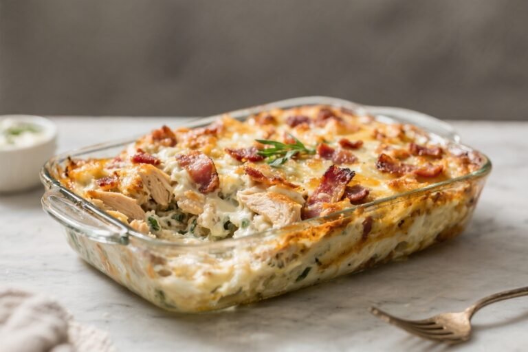 Easy Keto Chicken Bacon Ranch Casserole – Comforting, Low-Carb Weeknight Favorite