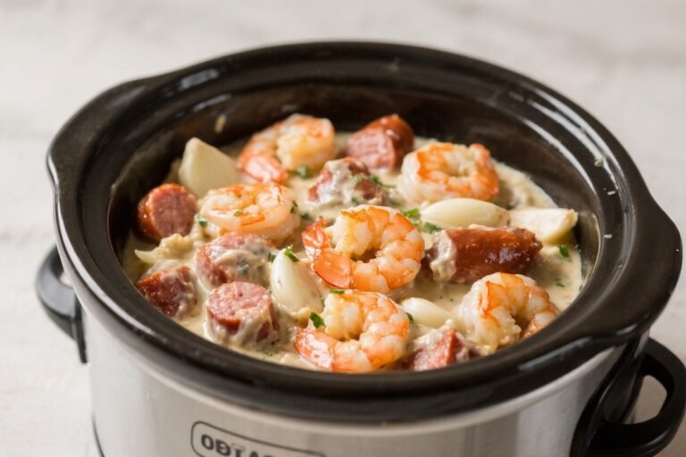 Keto Crockpot Creamy Garlic Shrimp & Sausage – Easy, Comforting, and Low-Carb