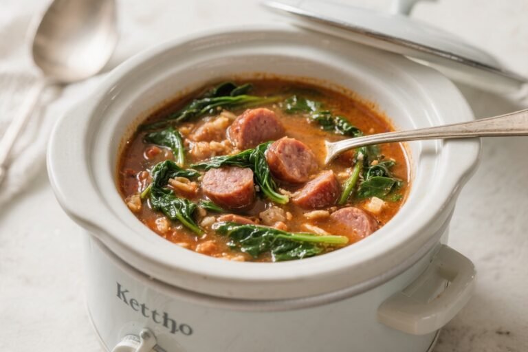 Keto Crockpot Sausage Spinach Soup – Cozy, Low-Carb Comfort