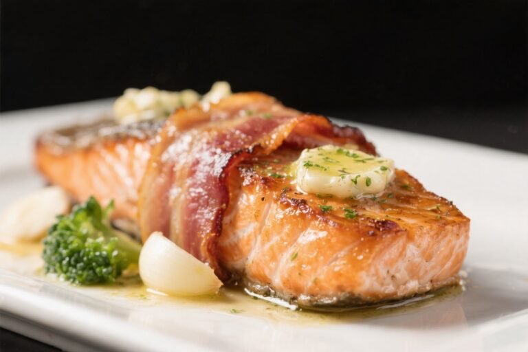Bacon Wrapped Garlic Butter Salmon – A Crispy, Juicy, Flavor-Packed Dinner