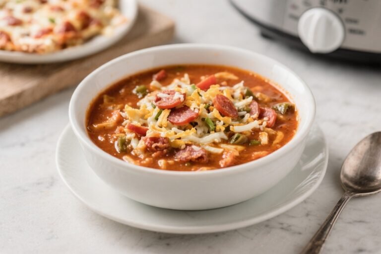 Keto Crockpot Loaded Pizza Soup – Comforting, Low-Carb Flavor in a Bowl