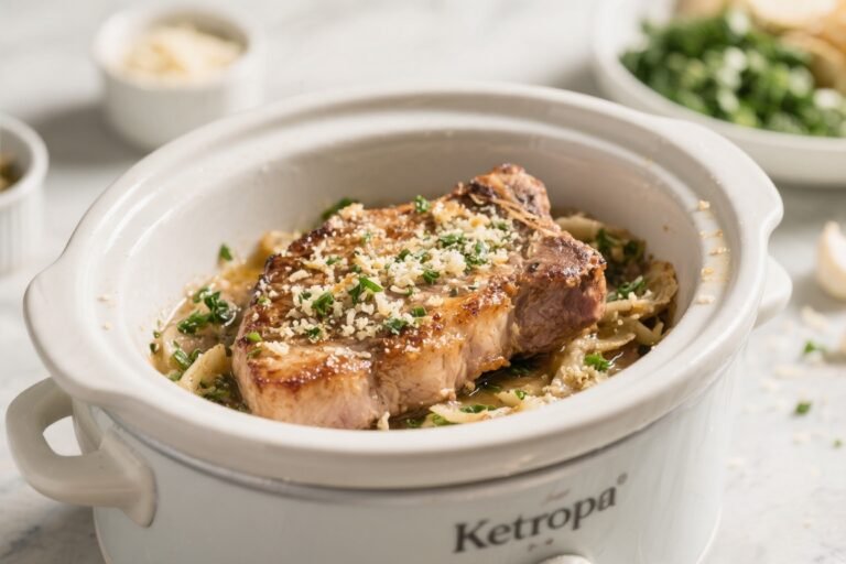 Keto Crockpot Garlic Parmesan Pork Chops – Tender, Creamy, and Low-Carb Comfort