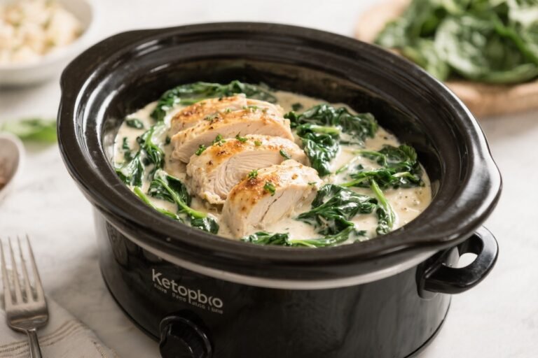 Keto Crockpot Creamy Spinach Chicken – Comforting, Low-Carb, and Easy